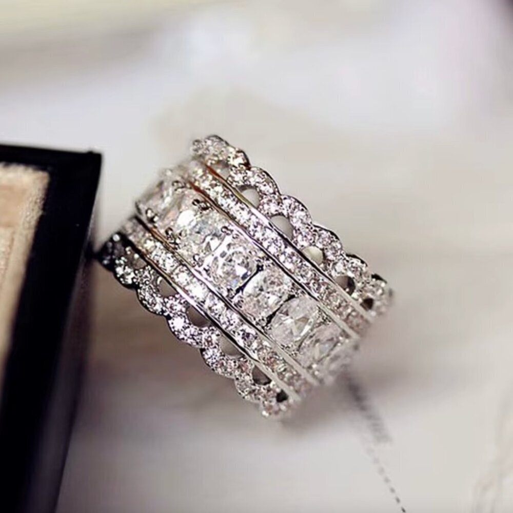 NEW 18K White Gold Diamond Ring Band Wide Eternity Ring - Picture 4 of 4